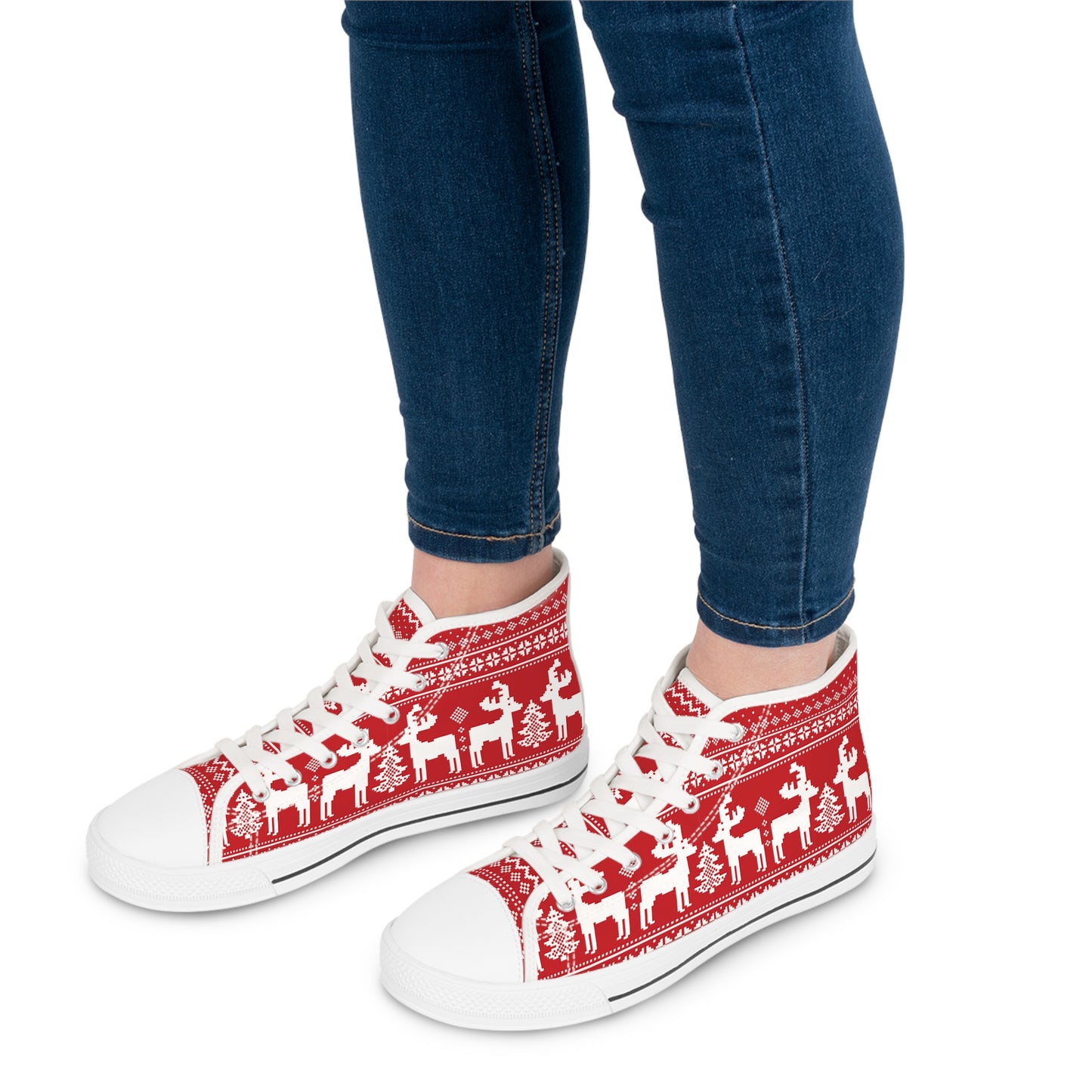 Reindeer Sweater - Women's High Top Christmas Sneakers