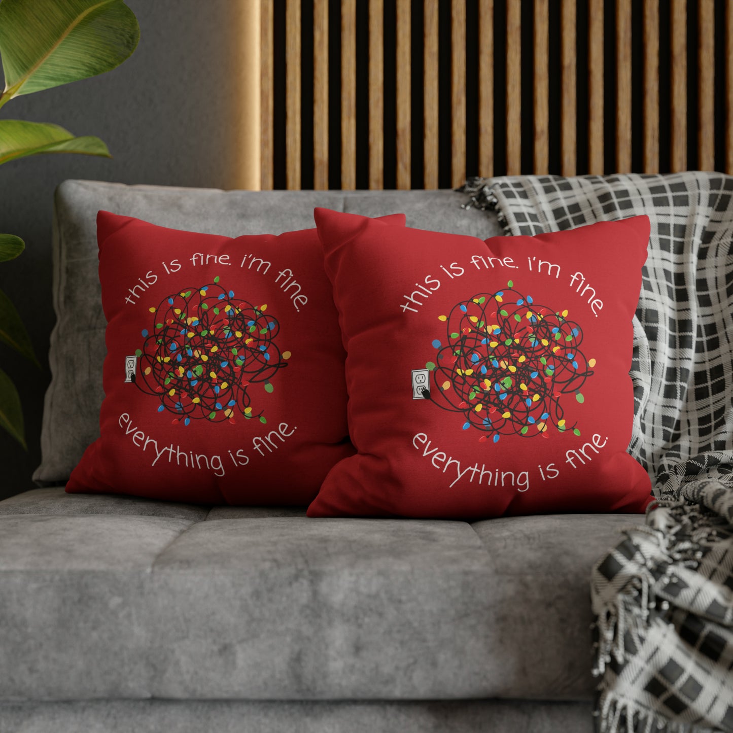 "Everything is Fine" Christmas Pillow Case, Red