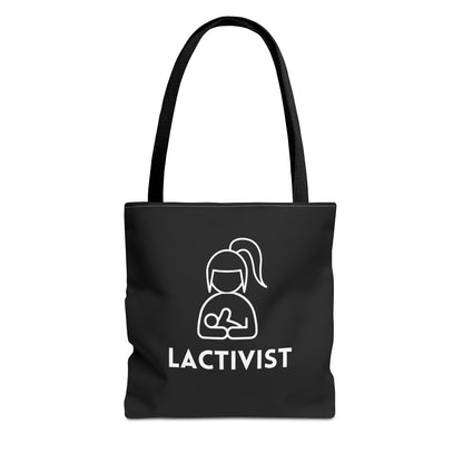 Black and white Breastfeeding Tote Bag that says lactivist