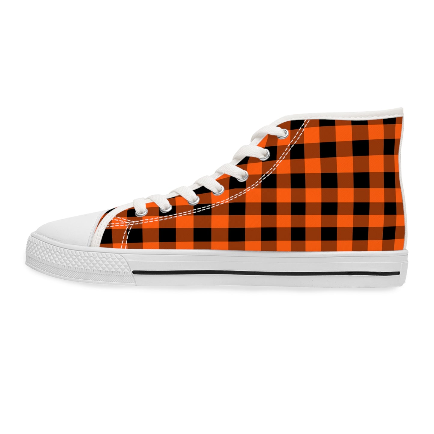 Orange & Black Gingham - Women's High Top Halloween Sneakers