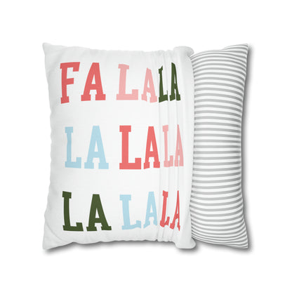 "Fa La La" Christmas Pillow Cover, White