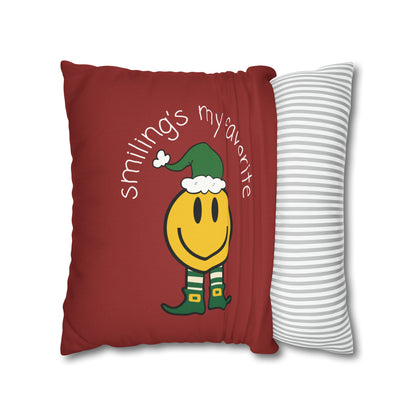 "Smiling's My Favorite" Christmas Pillow Cover, Red