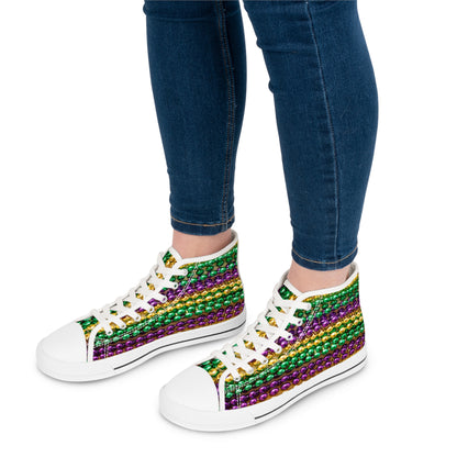 Mardi Gras Bead Print High-Top Sneakers for Women