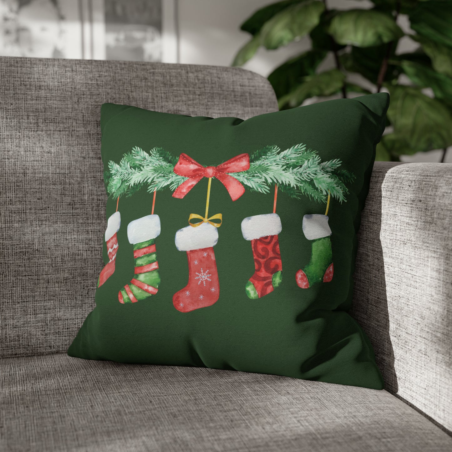 Stockings Christmas Pillow Cover, Green