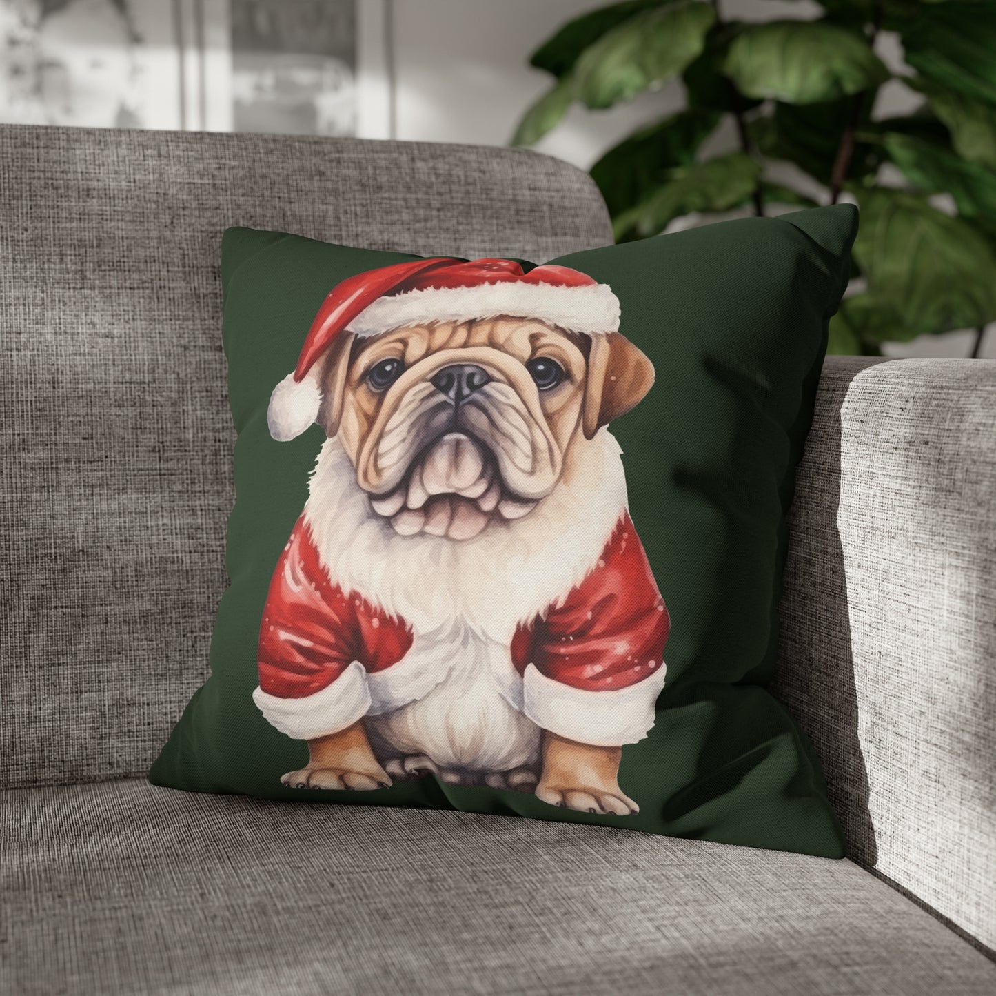 Bulldog Christmas Pillow Cover