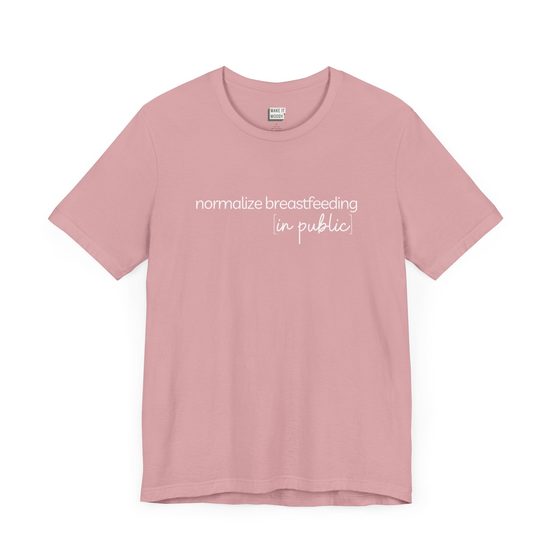 Breastfeeding t-shirt that says NORMALIZE BREASTFEEDING in public.