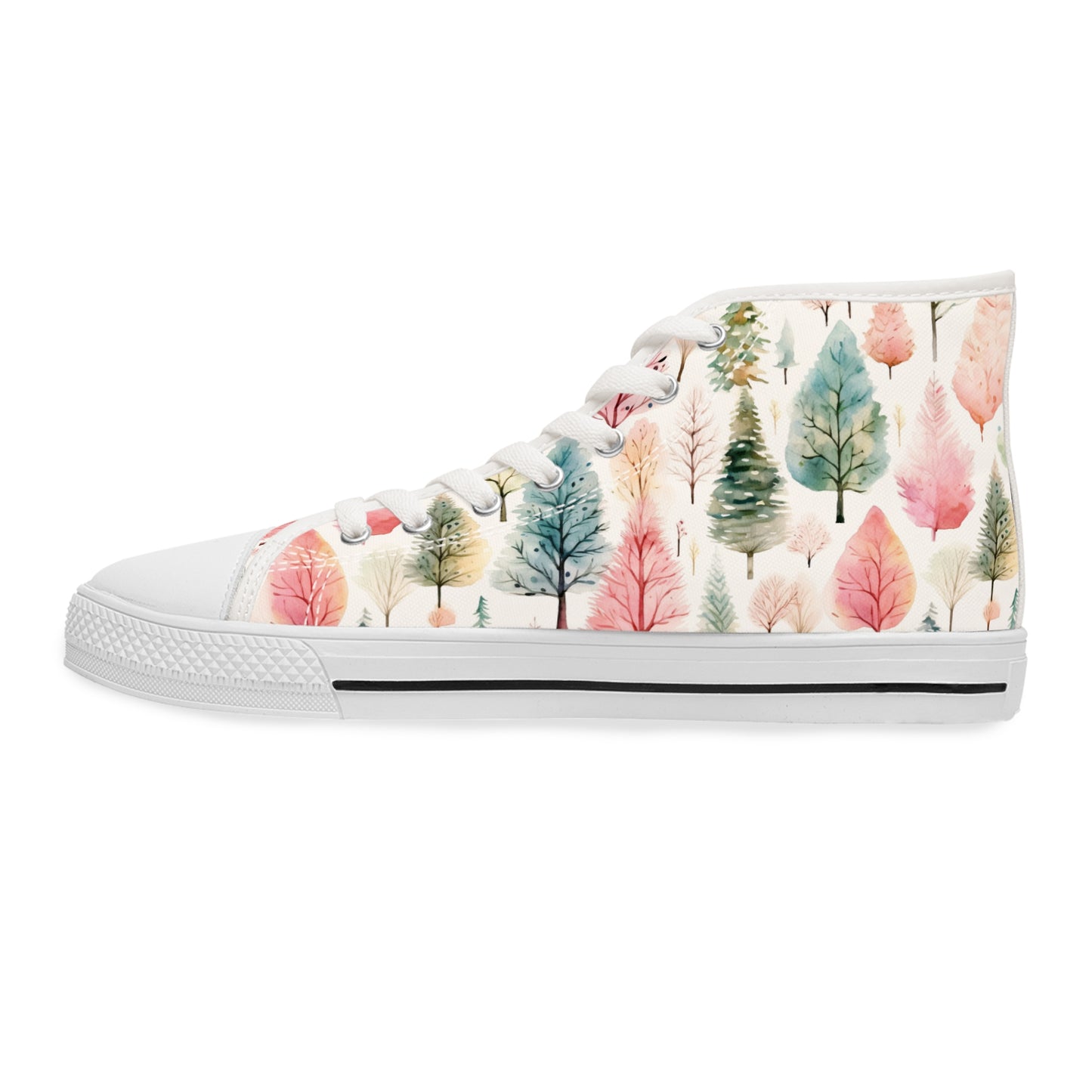 Watercolor Winter Trees - Women's High Top Christmas Sneakers