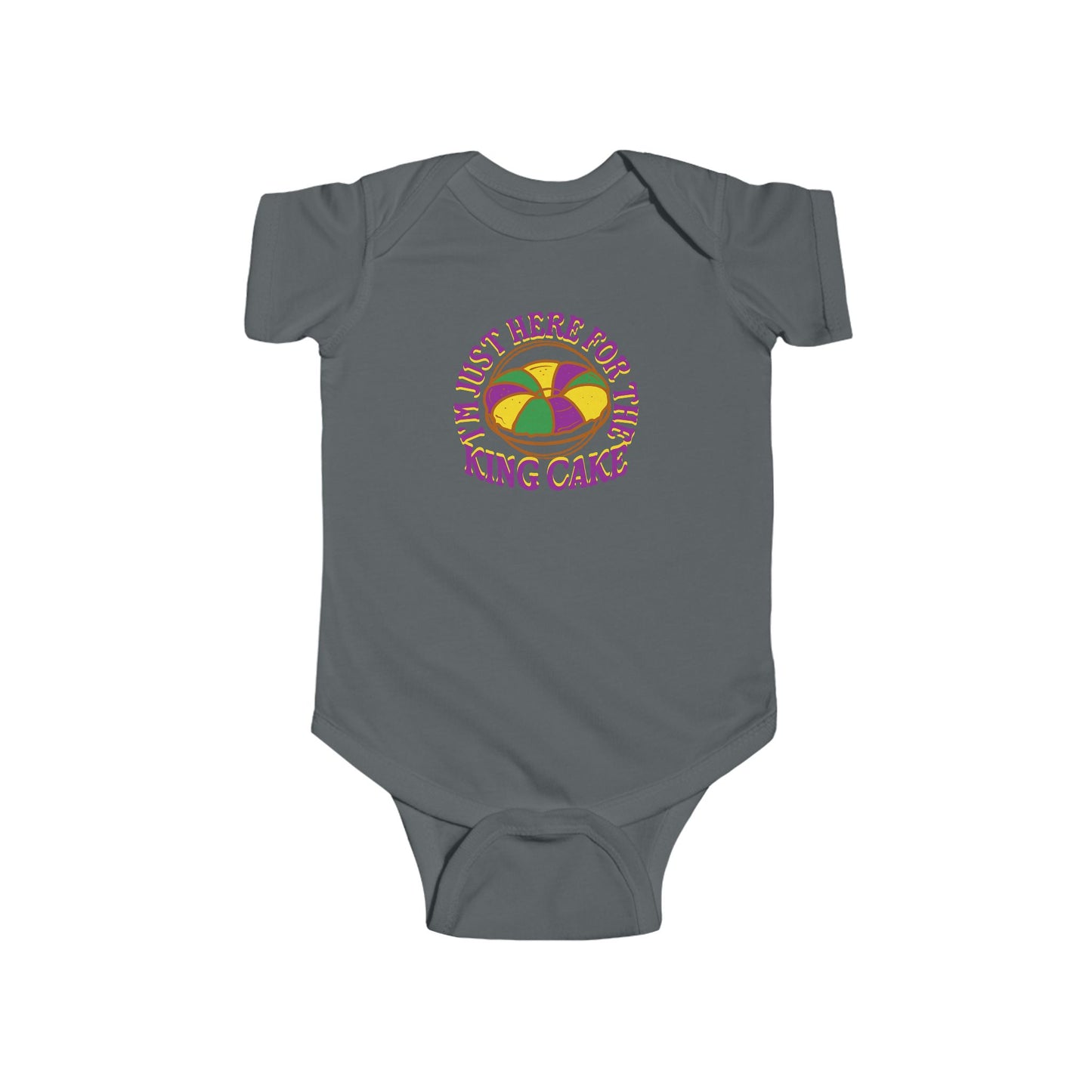 "I'm Just Here for the King Cake" Mardi Gras Infant Jersey Bodysuit