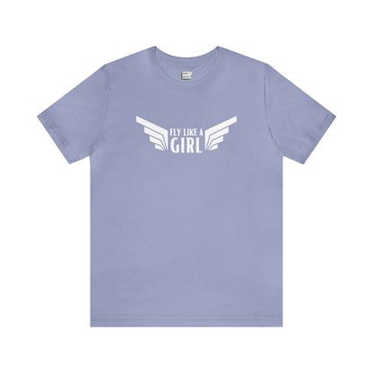 aviation tshirt for women, fly like a girl, lavender blue