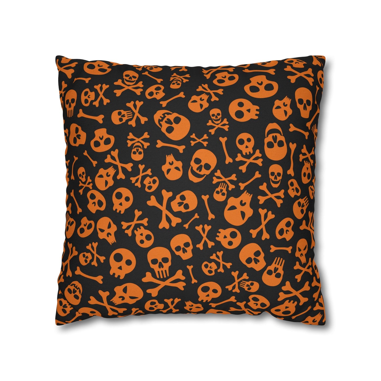 Skull & Crossbones, Orange - Halloween Pillow Cover