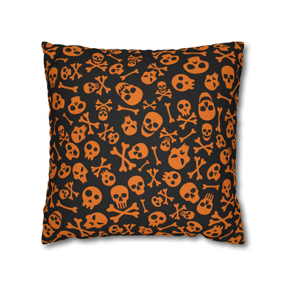 Skull & Crossbones, Orange - Halloween Pillow Cover