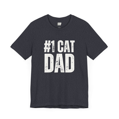 funny navy t shirt that says #1 cat dad in bold lettering