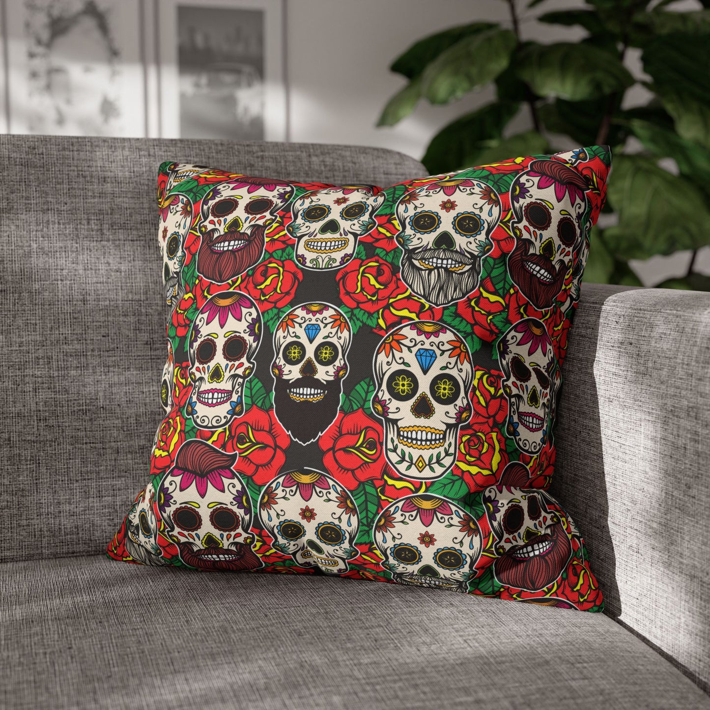 Bearded Sugar Skullz - Halloween Pillow Cover