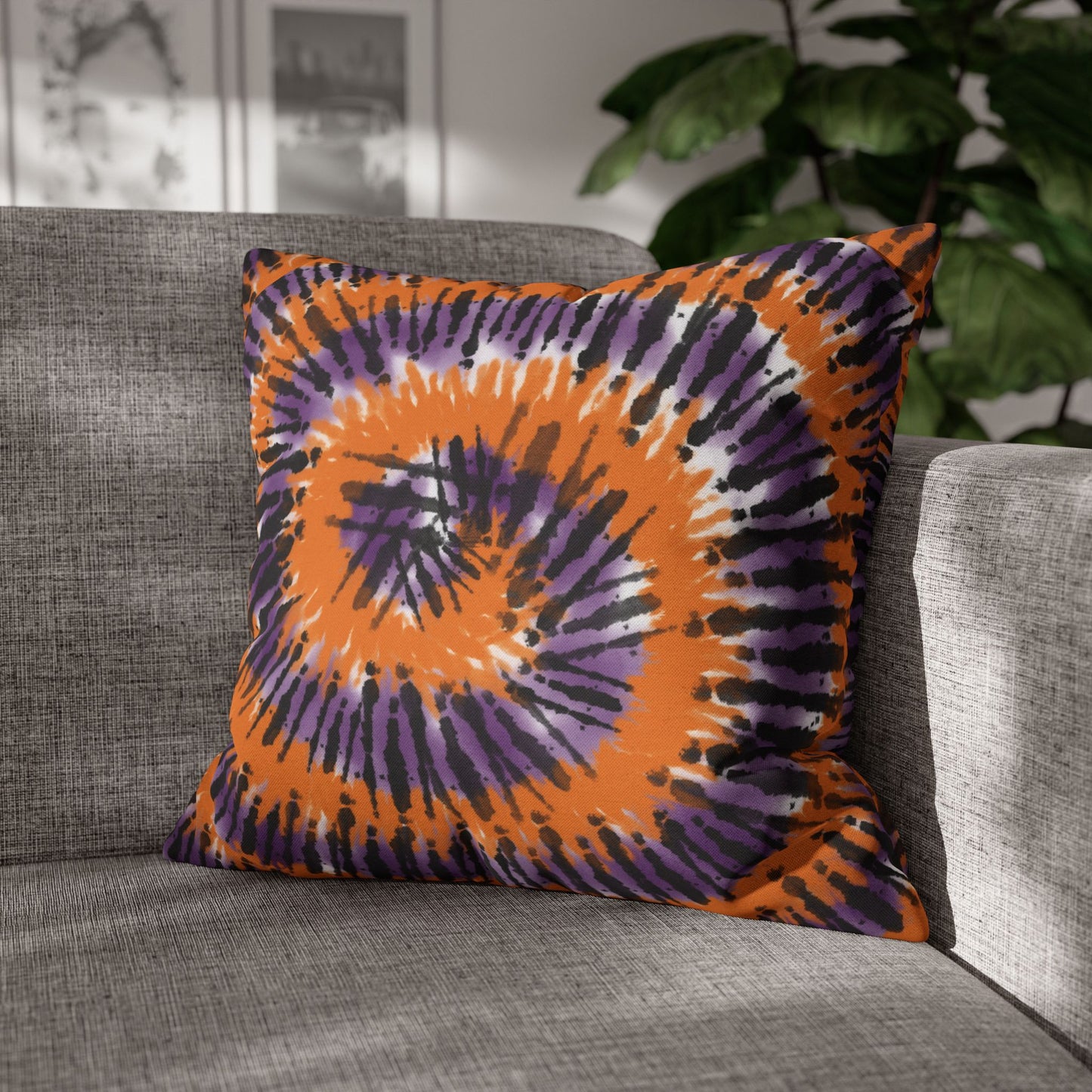 Orange, Black, & Purple Tie Dye - Halloween Pillow Cover