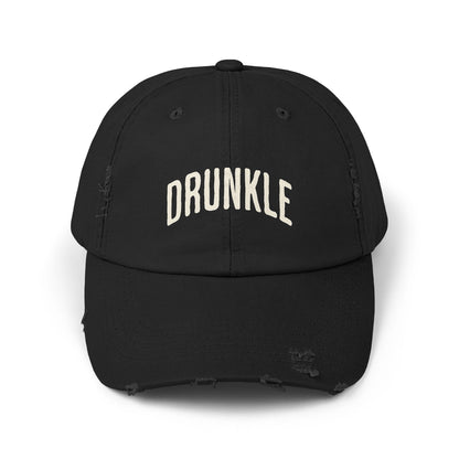 Black colored hat that says DRUNKLE on the front in arched lettering.