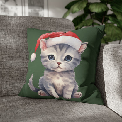 Grey Kitten Christmas Pillow Cover