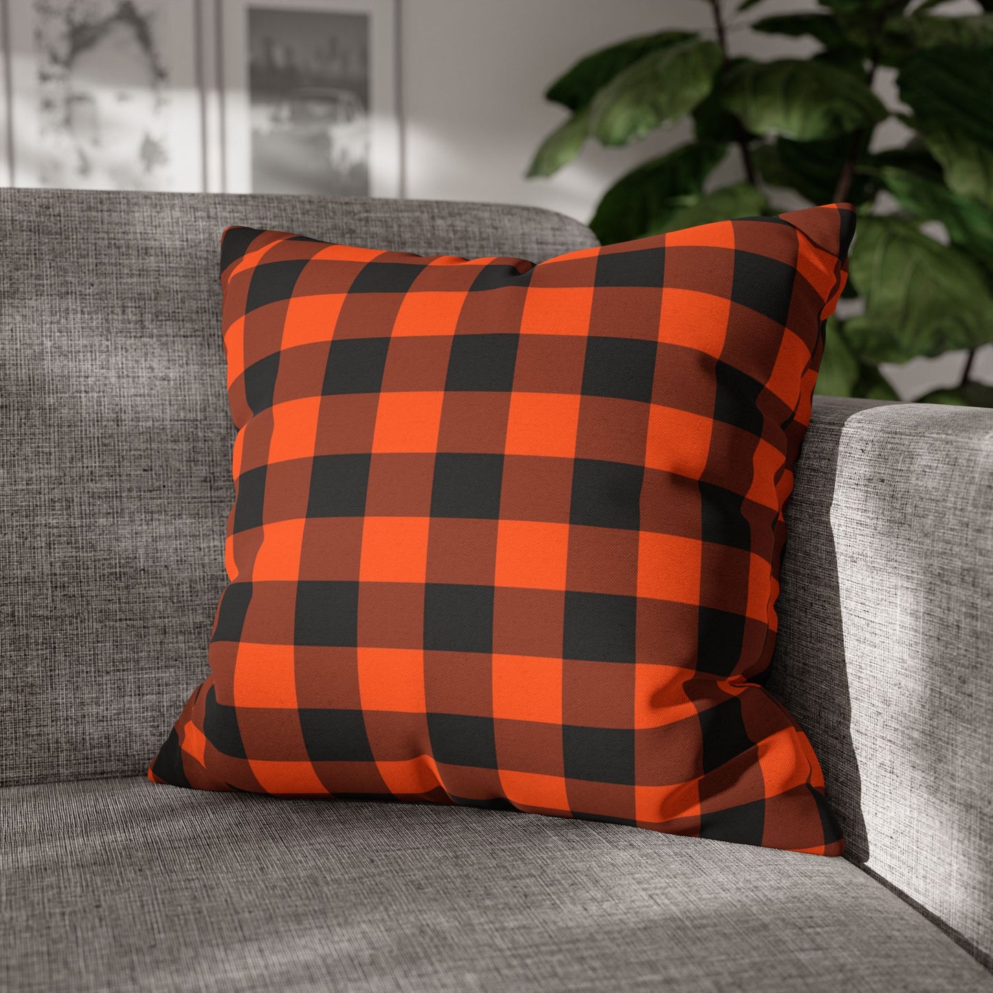 Black & Orange Gingham - Halloween Pillow Cover