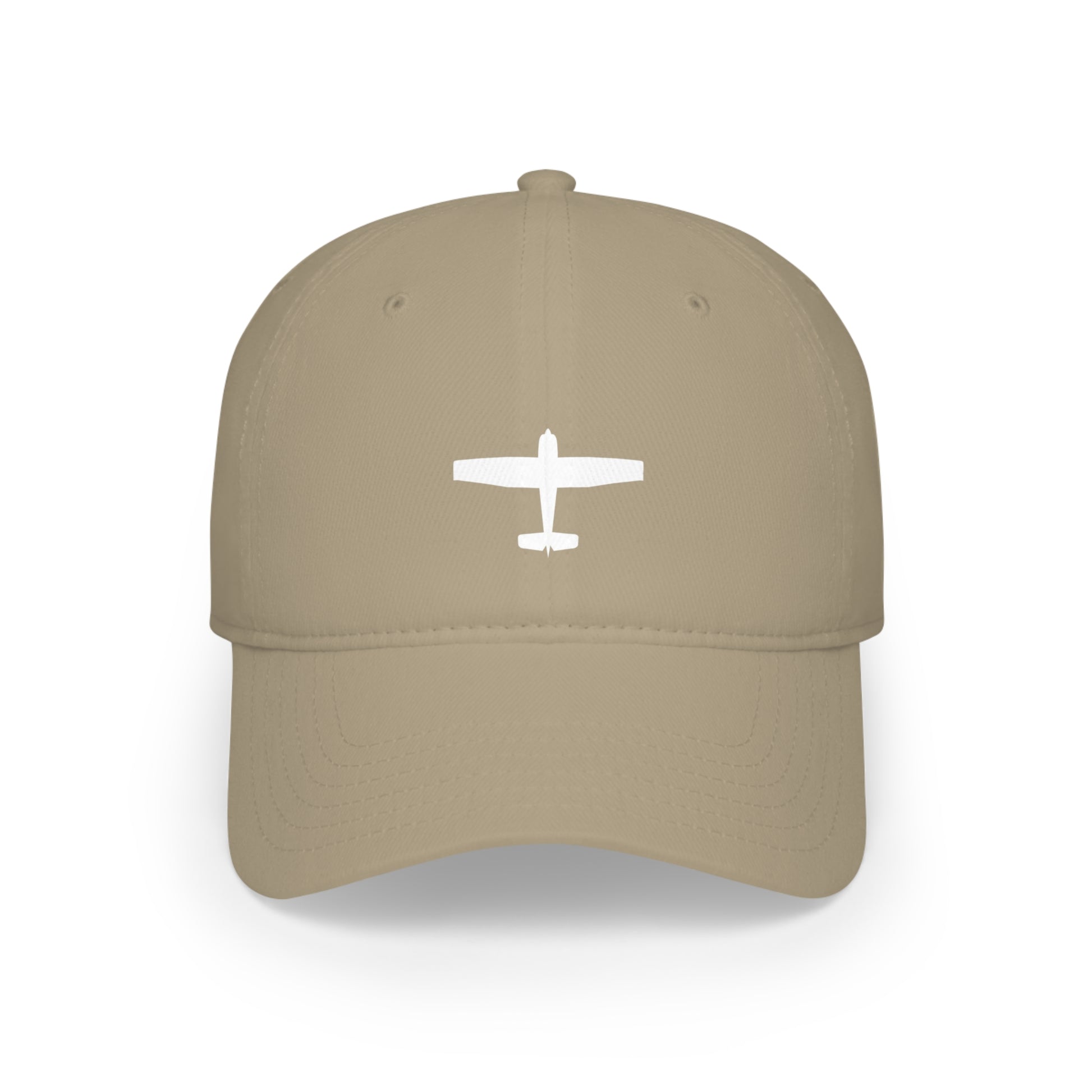 Khaki Cessna Hat featuring a white airplane silhouette design on the front.