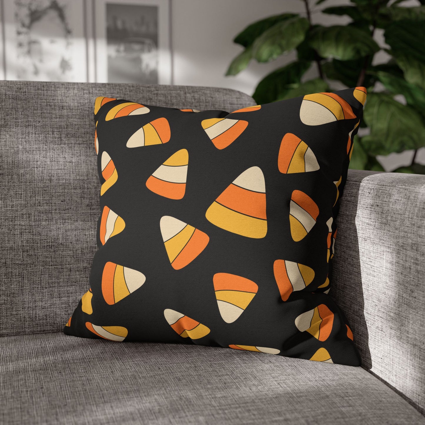 Candy Corn, Black - Halloween Pillow Cover