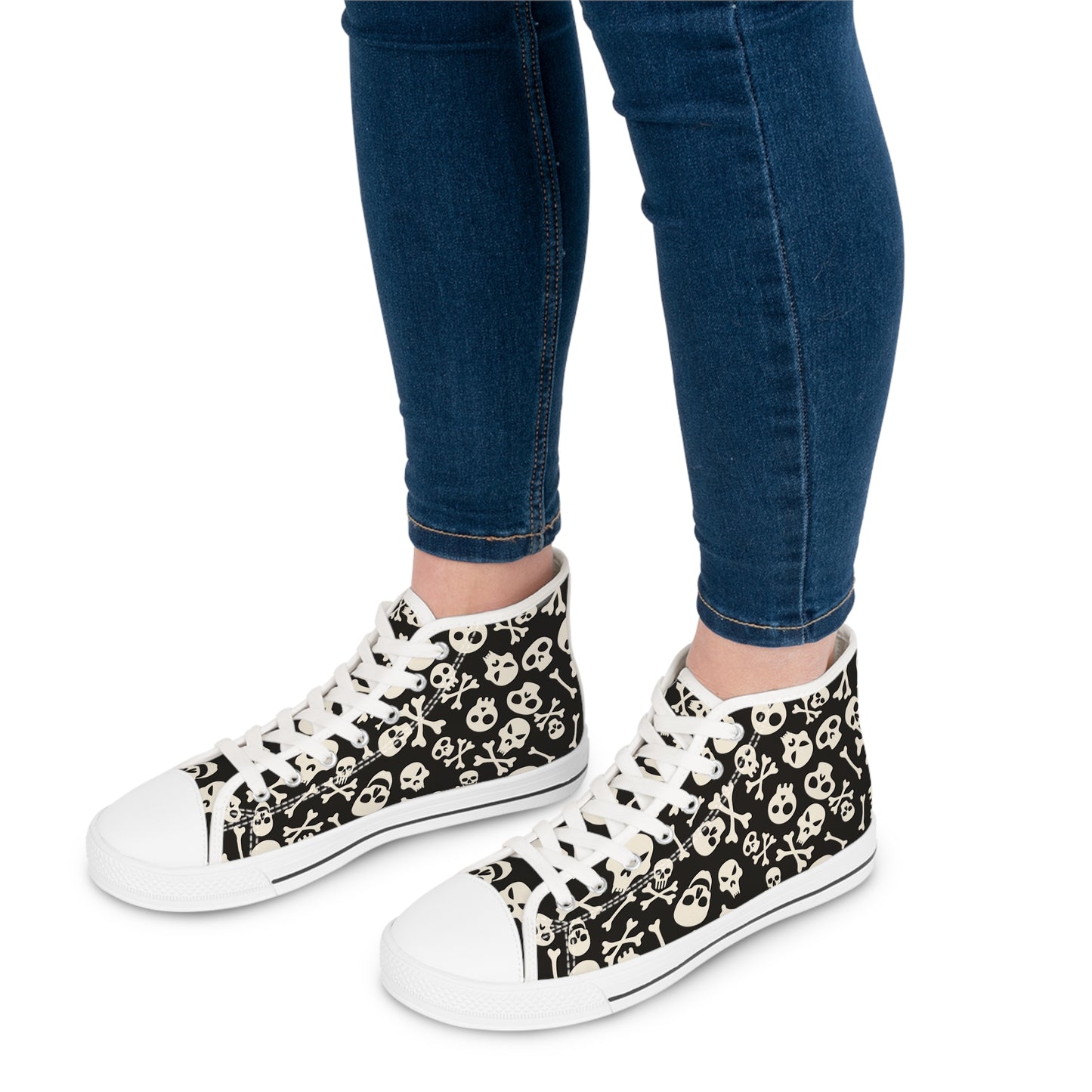 Skull and Crossbones - Women's High Top Halloween Sneakers