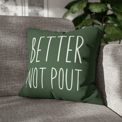 "Better Not Pout" Christmas Pillow Cover, Green