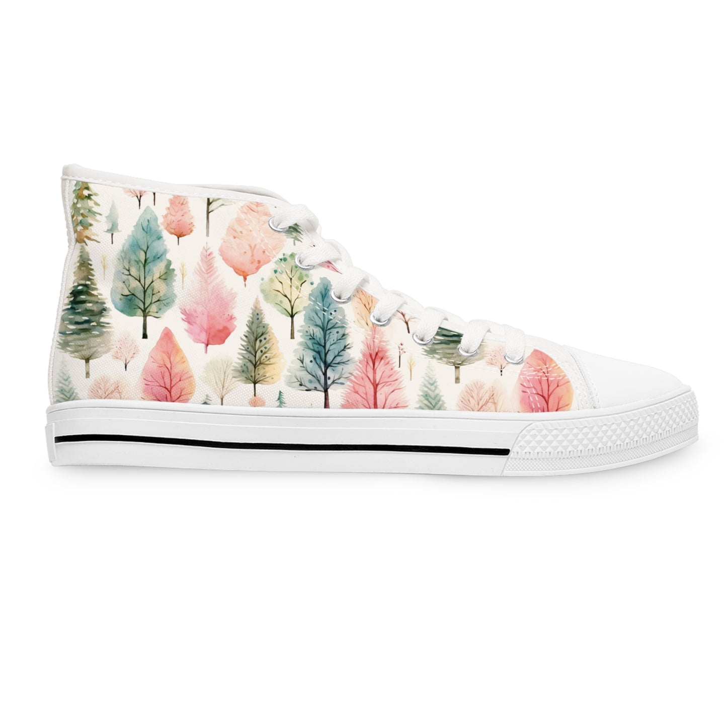 Watercolor Winter Trees - Women's High Top Christmas Sneakers