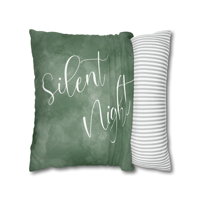 Watercolor Silent Night Christmas Pillow Cover, Green