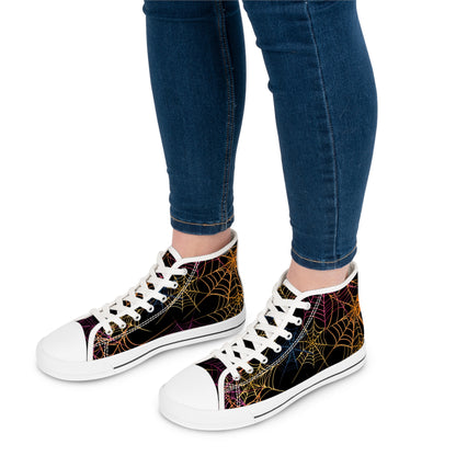 Multicolor Spiderwebs - Women's High Top Halloween Sneakers