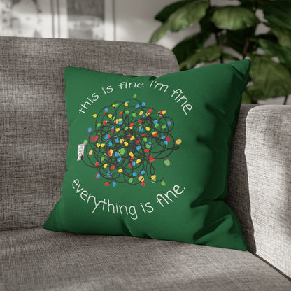 "Everything is Fine" Christmas Pillow Cover, Green