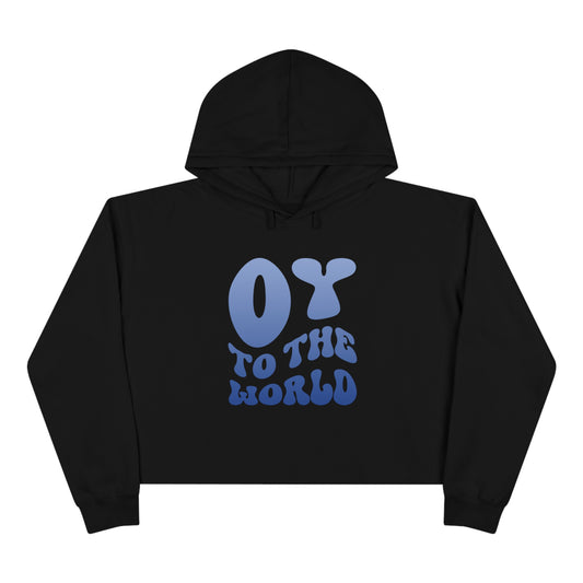 "Oy to The World" Retro Cropped Hanukkah Hoodie