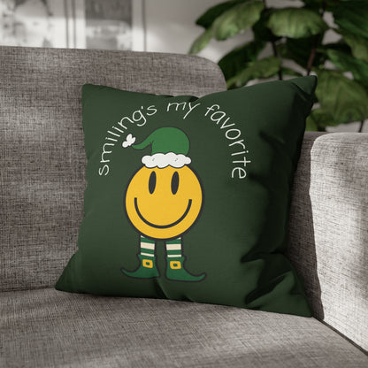 "Smiling's My Favorite" Christmas Pillow Cover, Green