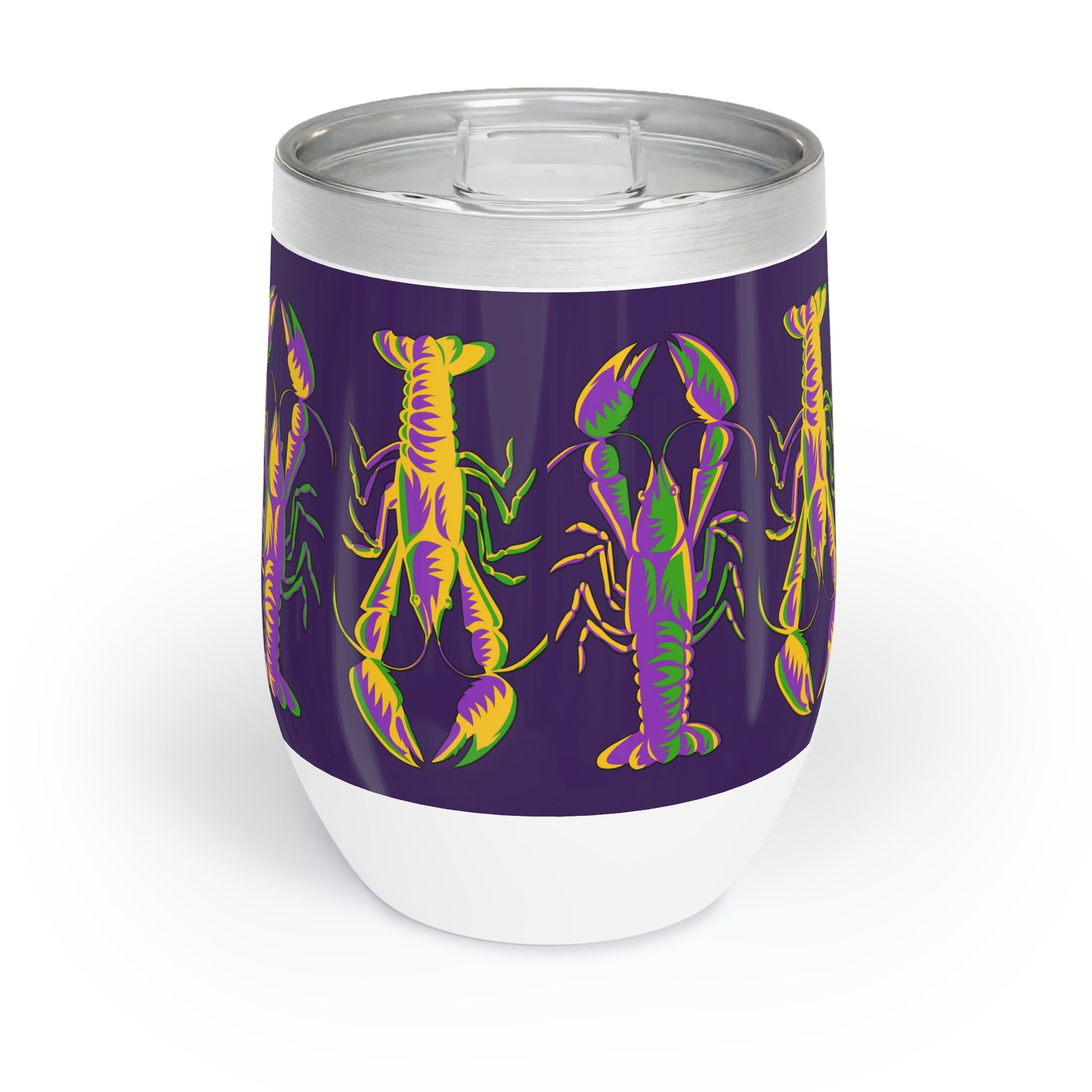 mardi gras themed wine tumbler with crawfish print