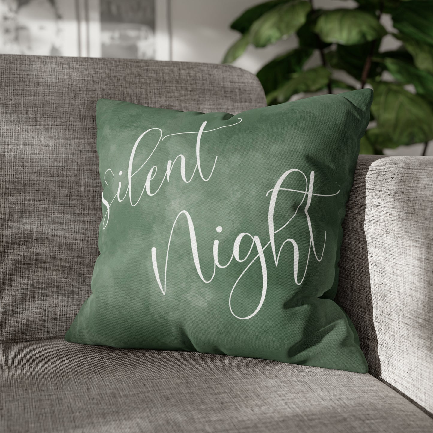 Watercolor Silent Night Christmas Pillow Cover, Green