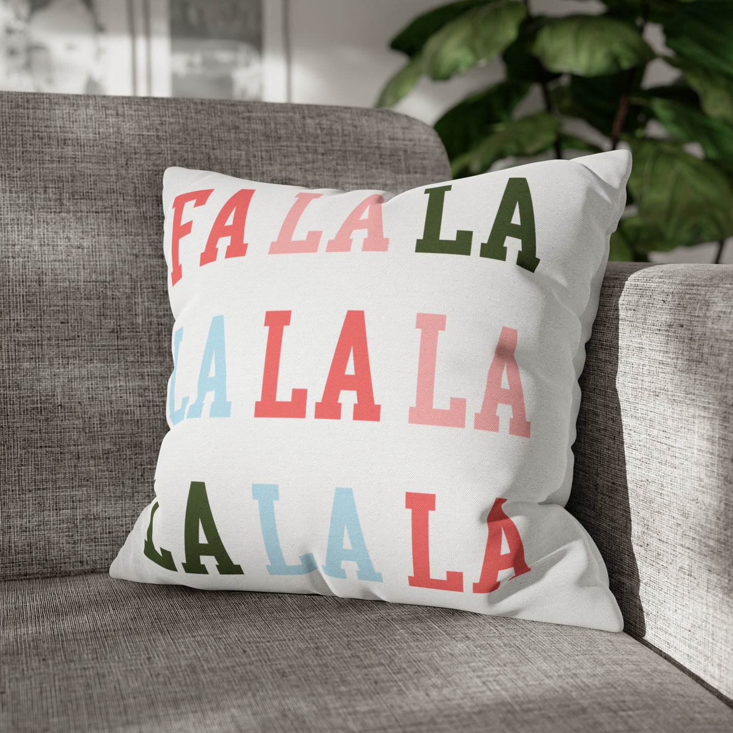 "Fa La La" Christmas Pillow Cover, White