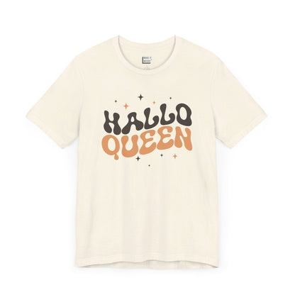 halloween t-shirt that says hallo queen in retro lettering