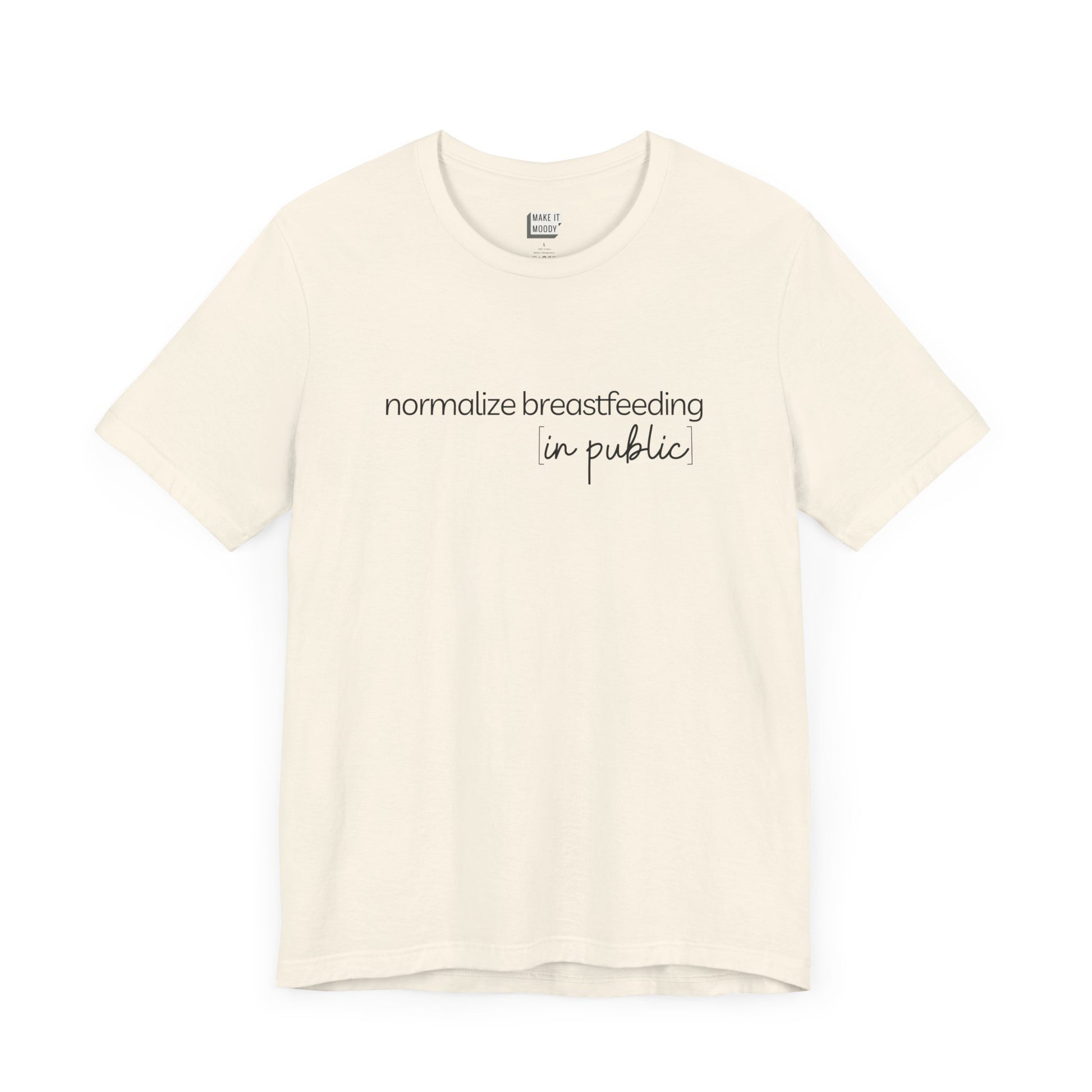 Breastfeeding t-shirt that says NORMALIZE BREASTFEEDING in public.