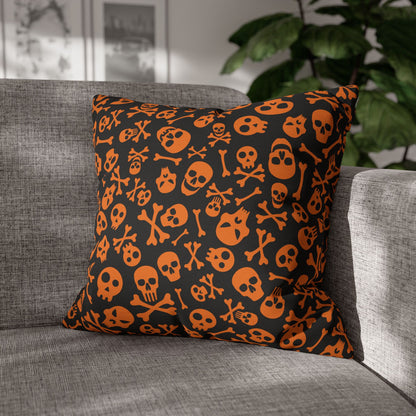 Skull & Crossbones, Orange - Halloween Pillow Cover