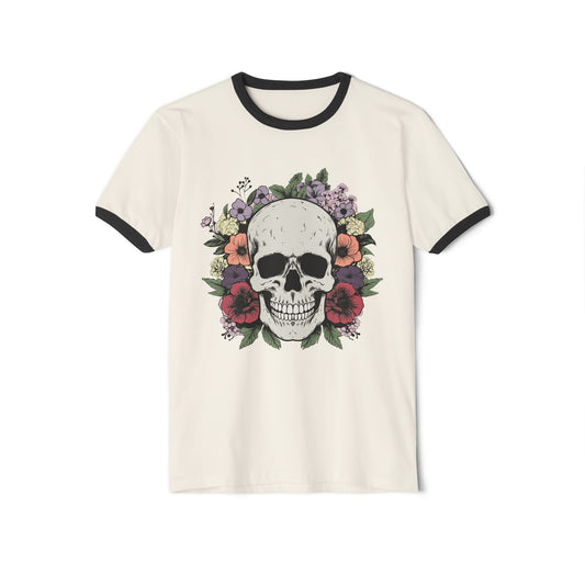 Floral Skull - Unisex Cotton Ringer T-Shirt