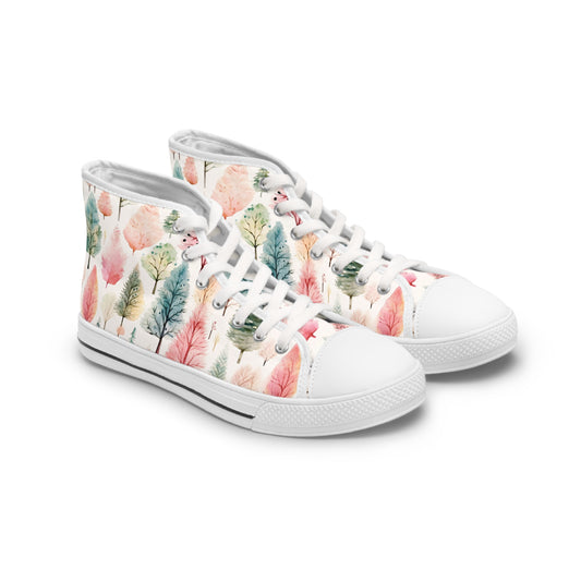 Watercolor Winter Trees - Women's High Top Christmas Sneakers