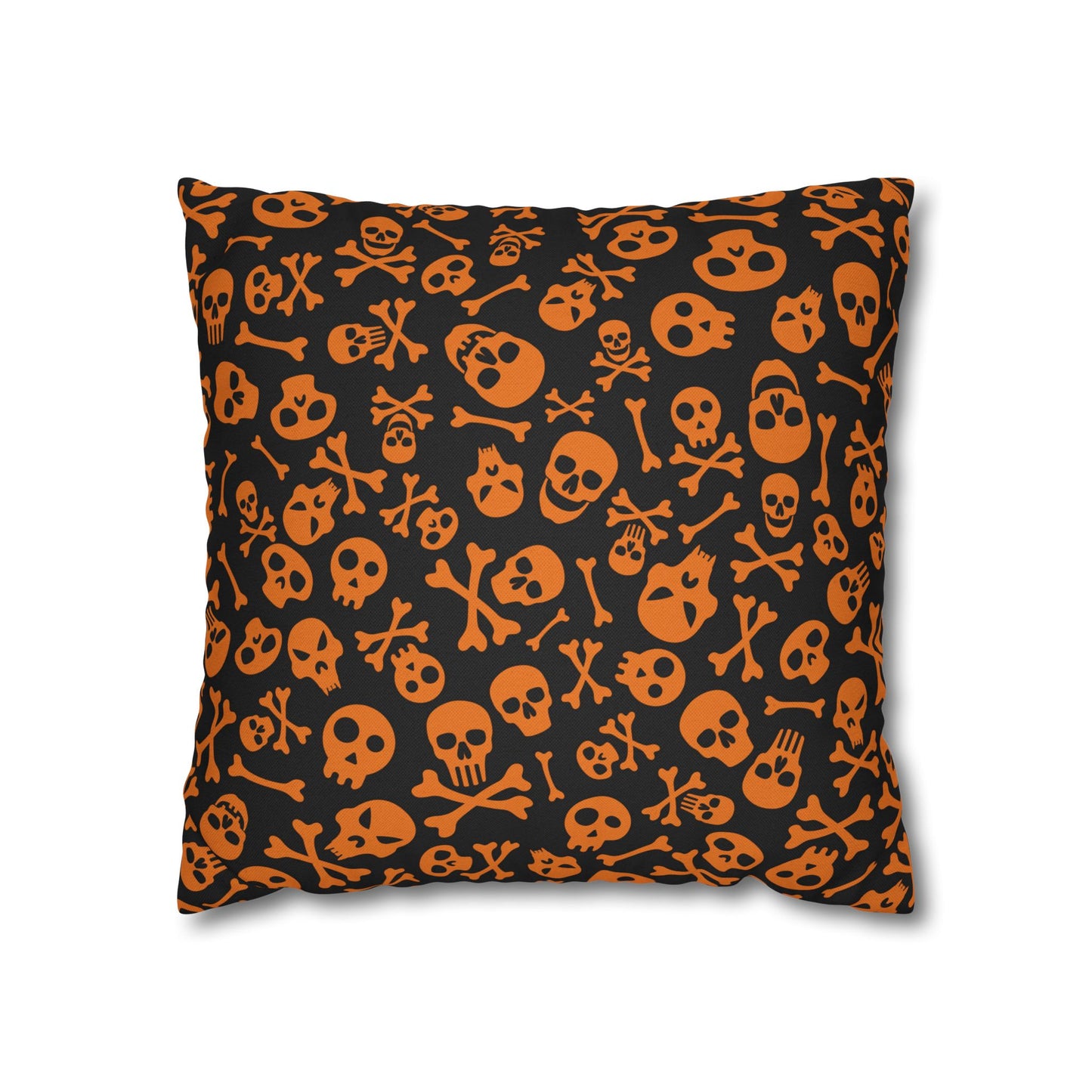 Skull & Crossbones, Orange - Halloween Pillow Cover