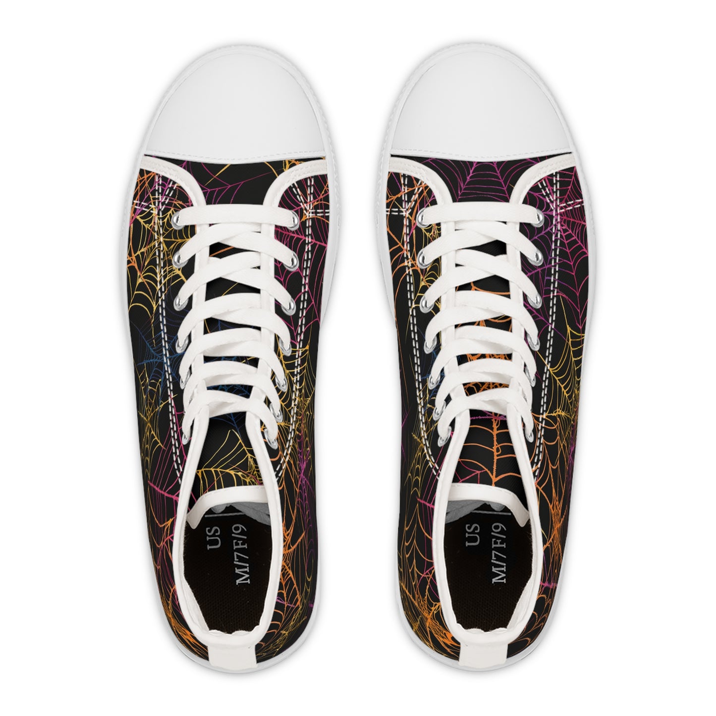 Multicolor Spiderwebs - Women's High Top Halloween Sneakers