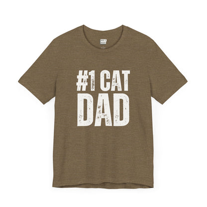 funny olive t shirt that says #1 cat dad in bold lettering