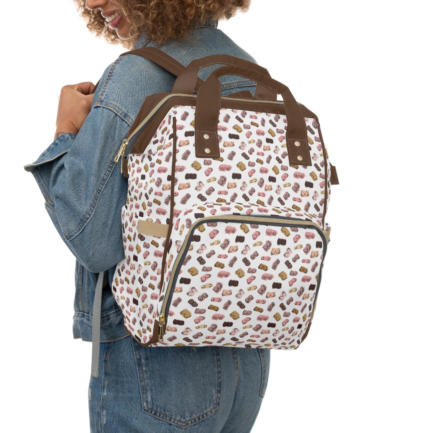 Boobie Print Diaper Bag Backpack for Breastfeeding Moms