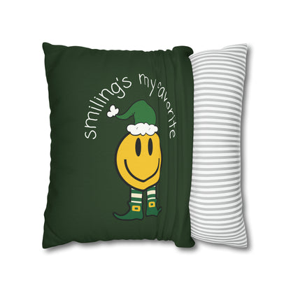 "Smiling's My Favorite" Christmas Pillow Cover, Green