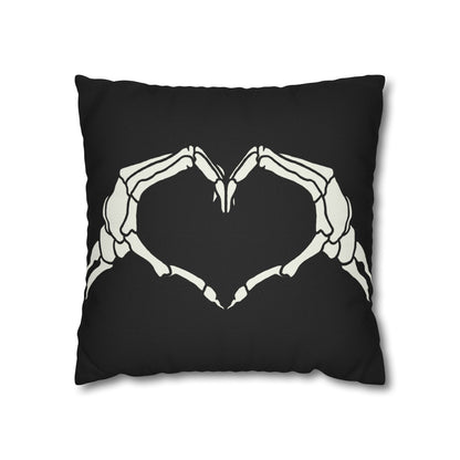 Skeleton Heart Hands, Black  - Halloween Pillow Cover