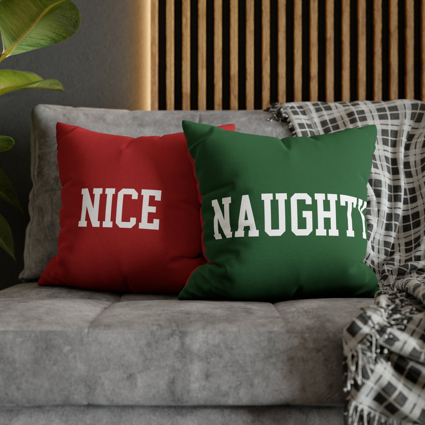 "Naughty" or "Nice" Christmas Pillow Cover, Red & Green