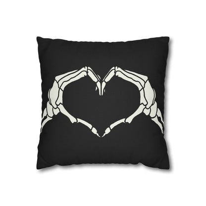 Skeleton Heart Hands, Black  - Halloween Pillow Cover