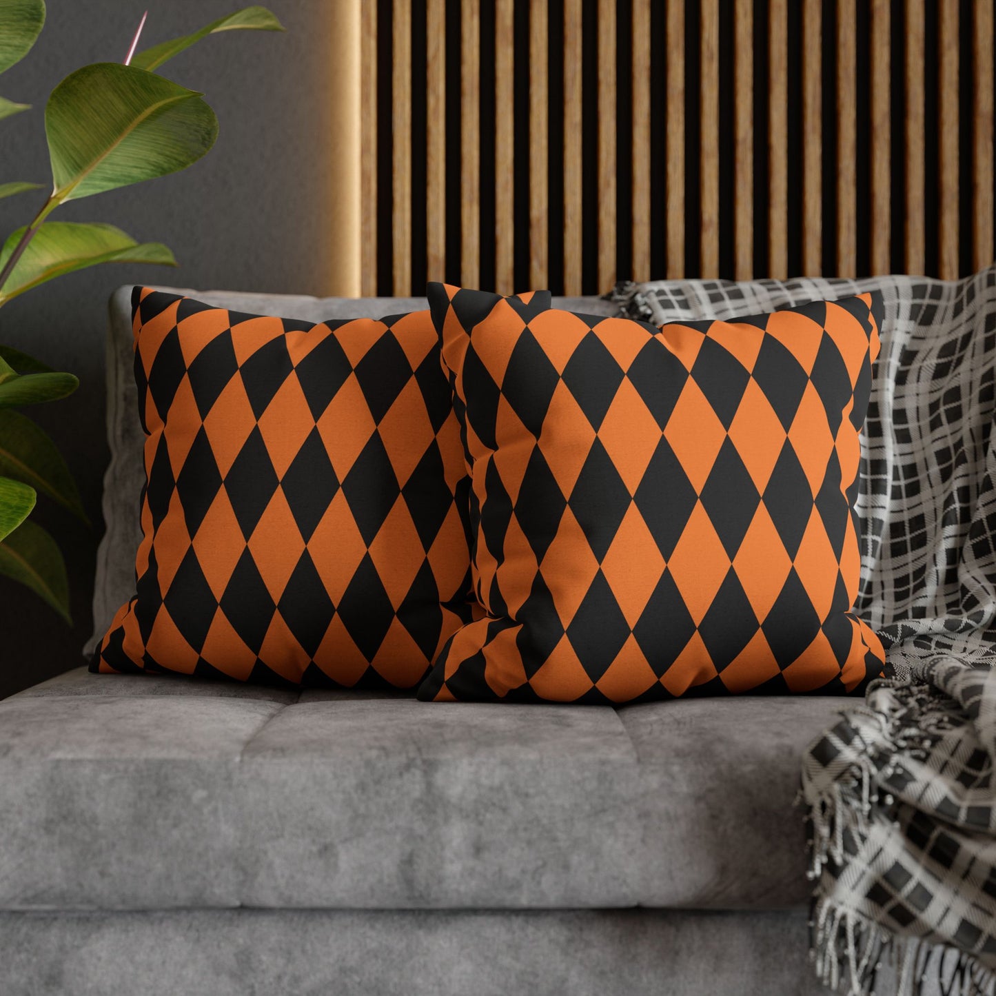 Black & Orange Argyle - Halloween Pillow Cover