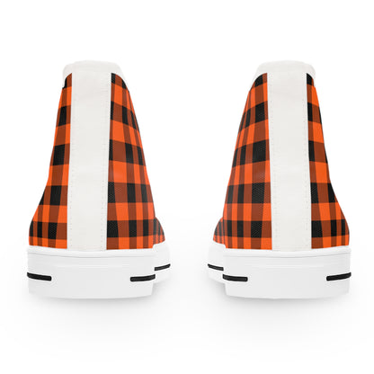 Orange & Black Gingham - Women's High Top Halloween Sneakers