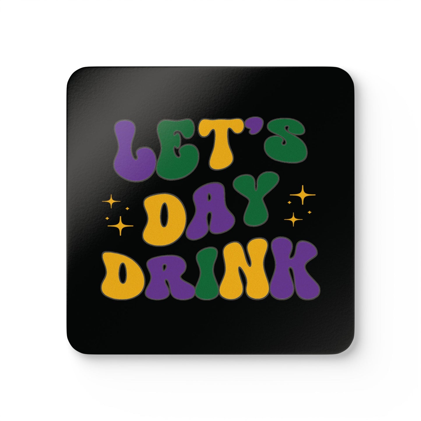 "Let's Day Drink" Mardi Gras Corkwood Coaster Set